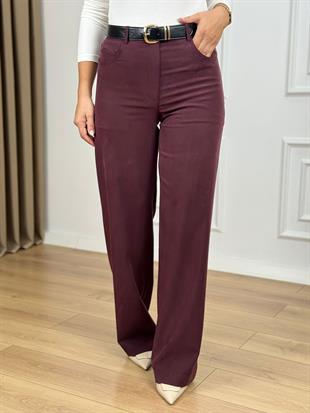 Mürdüm Yüksek Bel Lyocell Organik Kumaş Palazzo Pantolon 26415