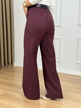 Mürdüm Yüksek Bel Lyocell Organik Kumaş Palazzo Pantolon 26415