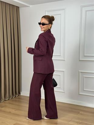 Mürdüm Yüksek Bel Lyocell Organik Kumaş Palazzo Pantolon 26415