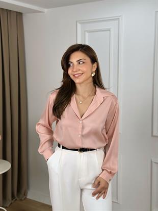 Pembe Lyocell Saten Gömlek 26108