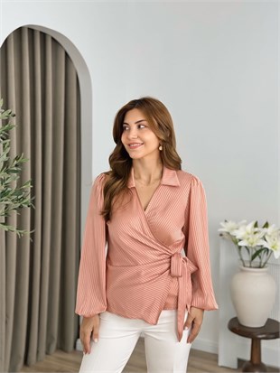 Pudra Kruvaze Yaka Bağlamalı Bluz 261331
