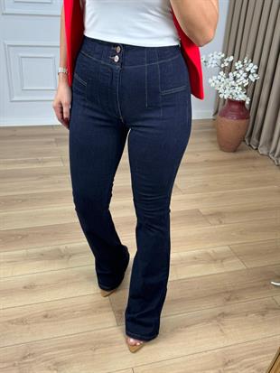 Rins Lacivert Likralı Pensli İspanyol Paça Jean 7021