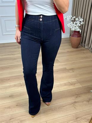 Rins Lacivert Likralı Pensli İspanyol Paça Jean 7021