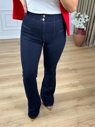 Rins Lacivert Likralı Pensli İspanyol Paça Jean 7021