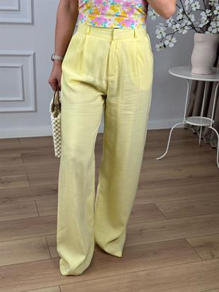 Sarı Yüksek Bel Çift Pile Cepli Palazzo Pantolon 70827