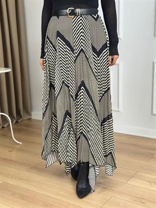 Siyah Beli Lastikli Astarlı Şifon Etek 3373