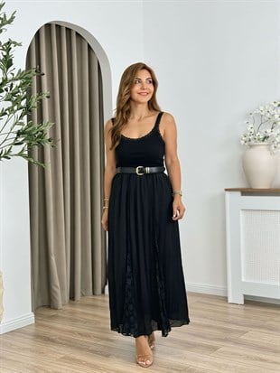 Siyah Beli Lastikli Güpürlü Etek 3371