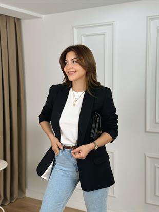 Siyah Çift Yırtmaçlı Astarlı Ceket 6336
