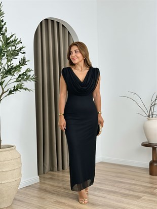 Siyah Degaje Yaka Astarlı Elbise 261694