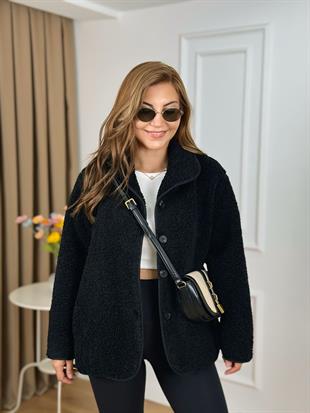 Siyah Düğmeli Astarlı Teddy Kaban 1247