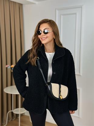 Siyah Düğmeli Astarlı Teddy Kaban 1247