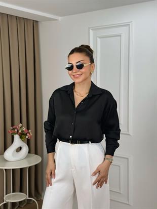 Siyah Düğmeli Nisbet Kumaş Gömlek 251329