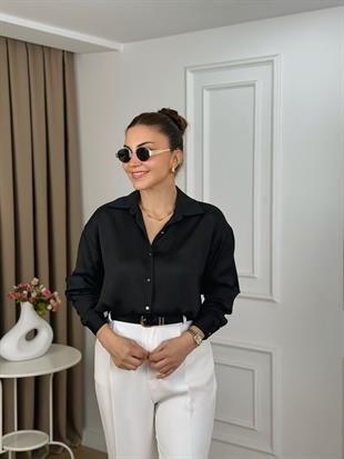Siyah Düğmeli Nisbet Kumaş Gömlek 251329