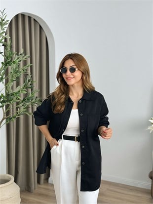 Siyah Düğmeli Oversize Gömlek 6082