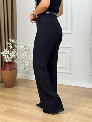 Siyah Ekstra Yüksek Bel Krep Kumaş Cepli Pantolon 26410