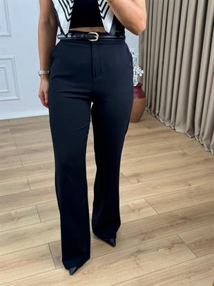 Siyah Ekstra Yüksek Bel Krep Kumaş Cepli Pantolon 26410