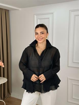 Siyah Kolları Volanlı Bluz 5031