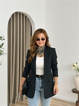 Sİyah Kolu Büzgülü Astarlı Blazer Ceket 3103
