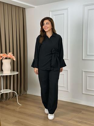 Siyah Kruvaze Yaka Bağlamalı Takım 26109