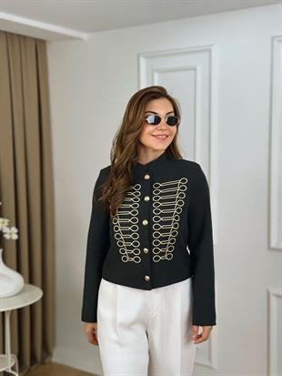 Siyah Nakışlı Hakim Yaka Ceket 94128