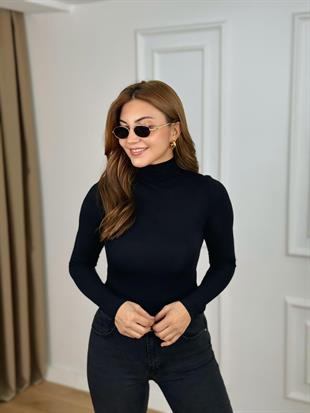 Siyah Yarım Balıkçı Uzun Kol Modal Kumaş Body 11024