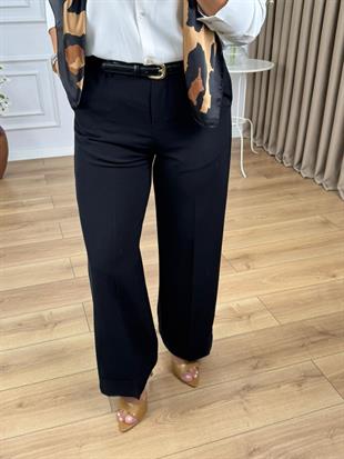 Siyah Yüksek Bel Double Paça Pantolon 6412