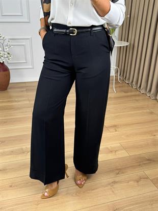 Siyah Yüksek Bel Double Paça Pantolon 6412