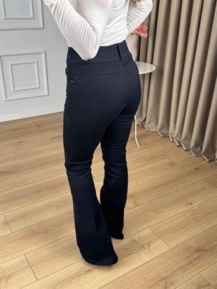 Siyah Yüksek Bel Likralı Pensli Geniş Kemerli Jean Pantolon 7151