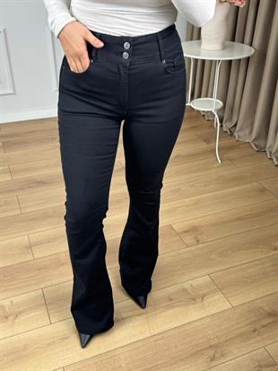 Siyah Yüksek Bel Likralı Pensli Geniş Kemerli Jean Pantolon 7151