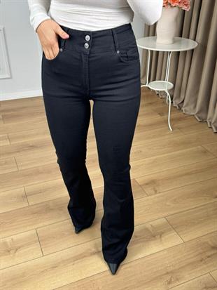 Siyah Yüksek Bel Likralı Pensli Geniş Kemerli Jean Pantolon 7151
