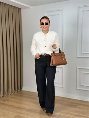 Siyah Yüksek Bel Lyocell Organik Kumaş Palazzo Pantolon 26415