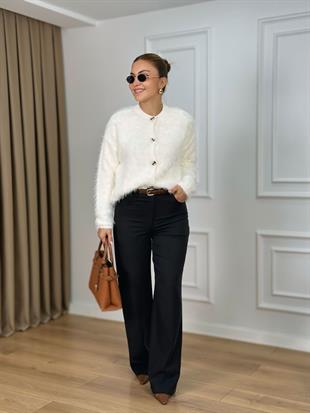 Siyah Yüksek Bel Lyocell Organik Kumaş Palazzo Pantolon 26415