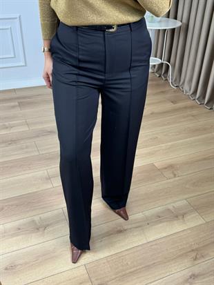 Siyah Yüksek Bel Nervür Dikişli Pantolon 26416