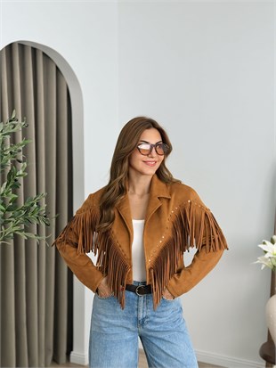 Taba Premium Kalite Astarlı Püsküllü Ceket 6381