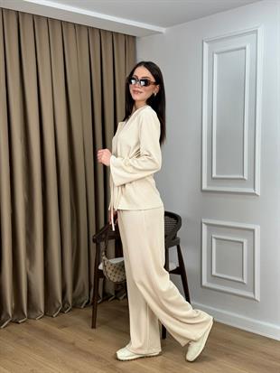 Taş Bağlamalı Fitilli Triko Takım 9173