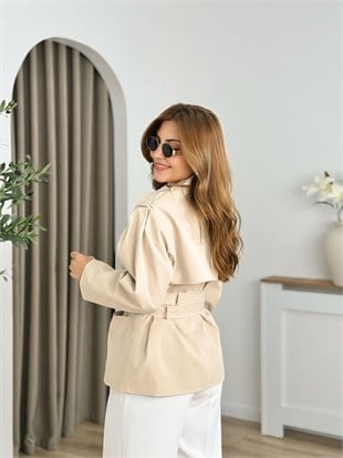 Taş Çift Kemerli Premium Kalite Astarlı  Trenchcoat 6374