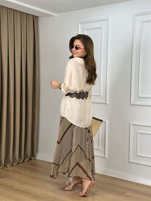 Taş Düşük Omuzlu Oversize Gömlek 4612