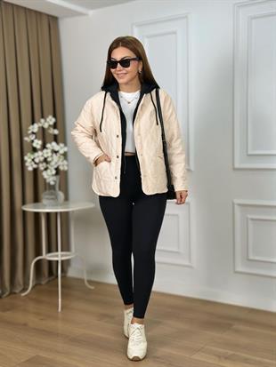 Taş Kapişon Garni Detaylı Kapitone Mont 5841