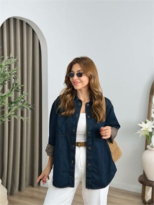 Taşlama Lacivert Düğmeli Oversize Gömlek 6082