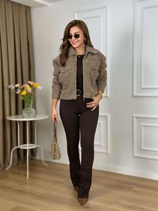 Vizon Fermuarlı Astarlı Kırçıllı Kaşe Ceket 251025