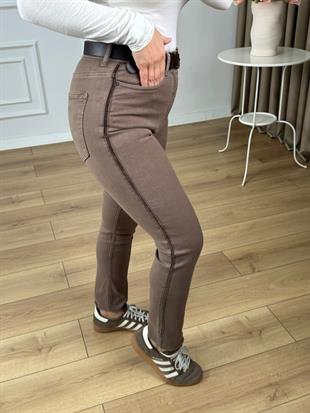 Vizon Yüksek Bel Yanları Şerit Detaylı Fit Mom Jean 7111