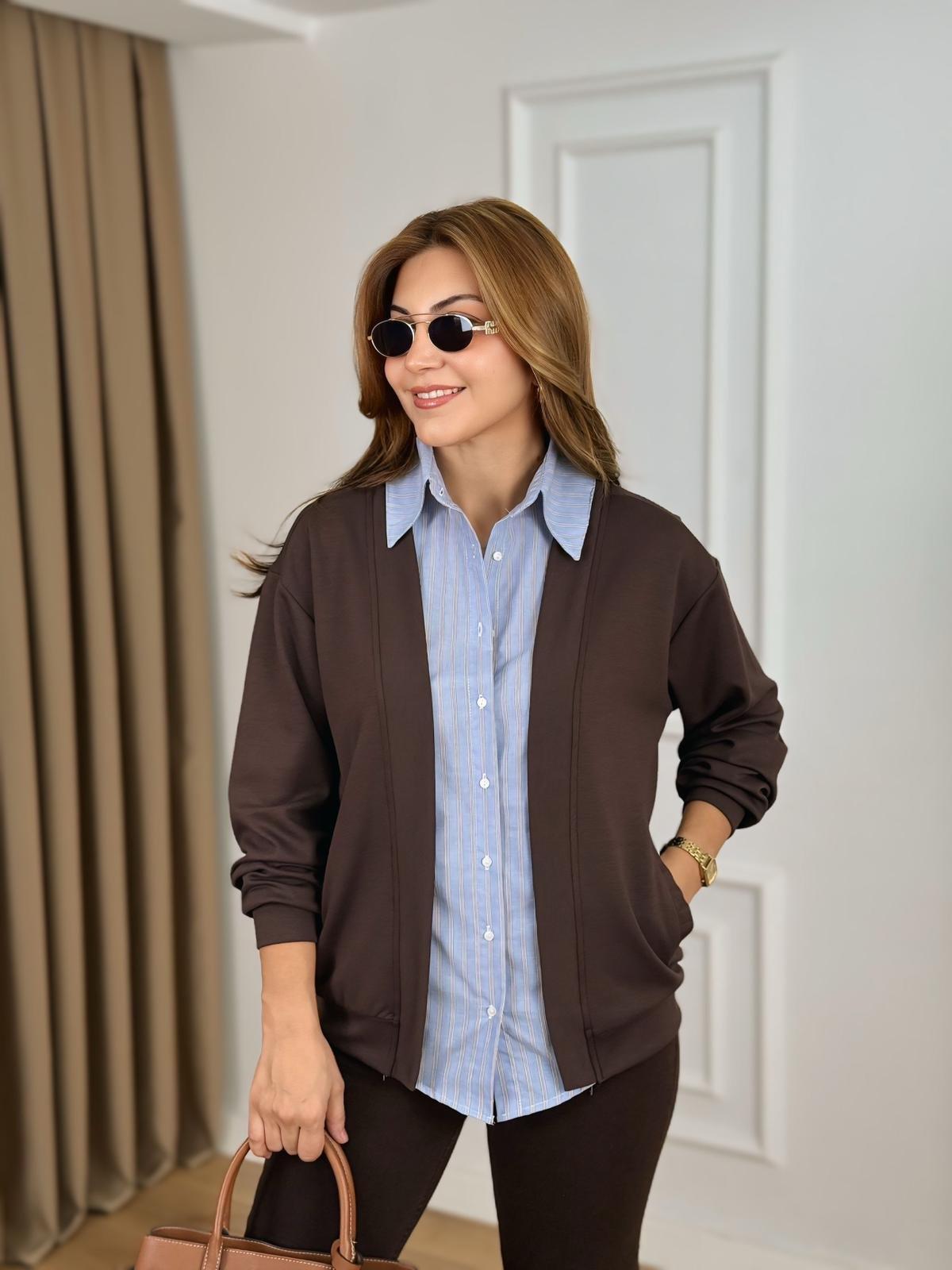 Acı Kahve Gömlek Garnili Modal Kumaş Hırka 26127