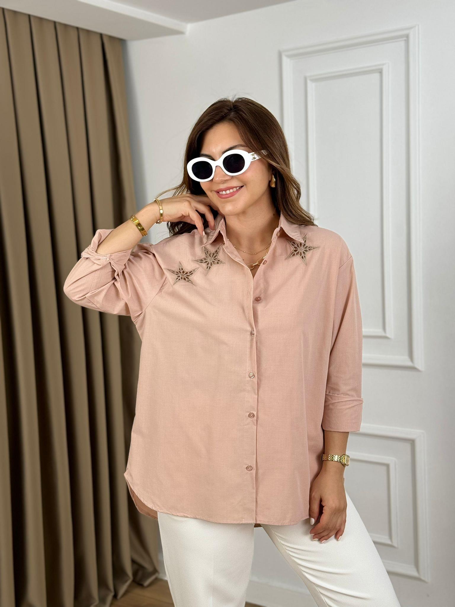 Bej Yıldız İşlemeli Gömlek 00158