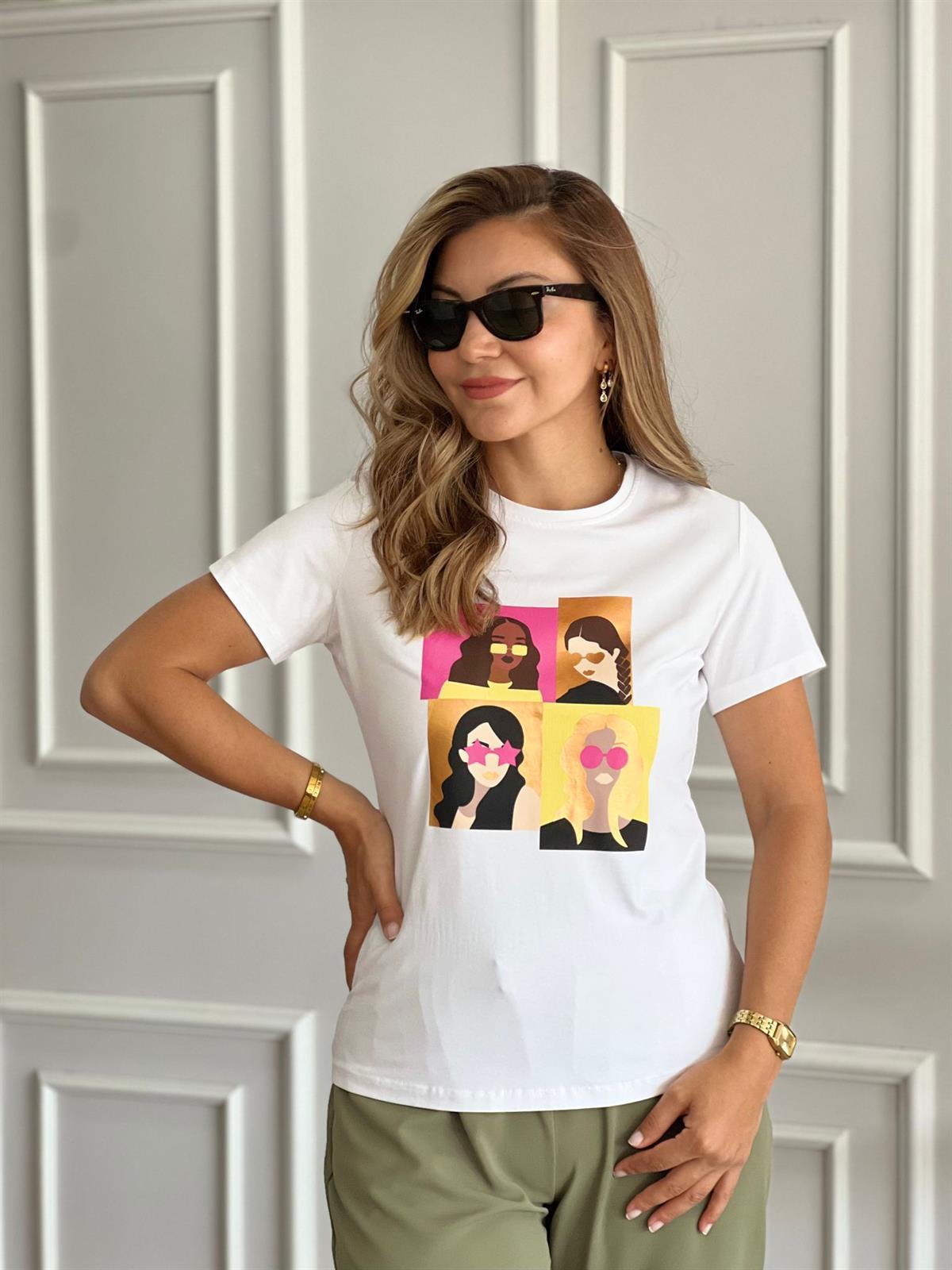 Beyaz Renkli Kız Baskılı Likralı Tshirt 00149