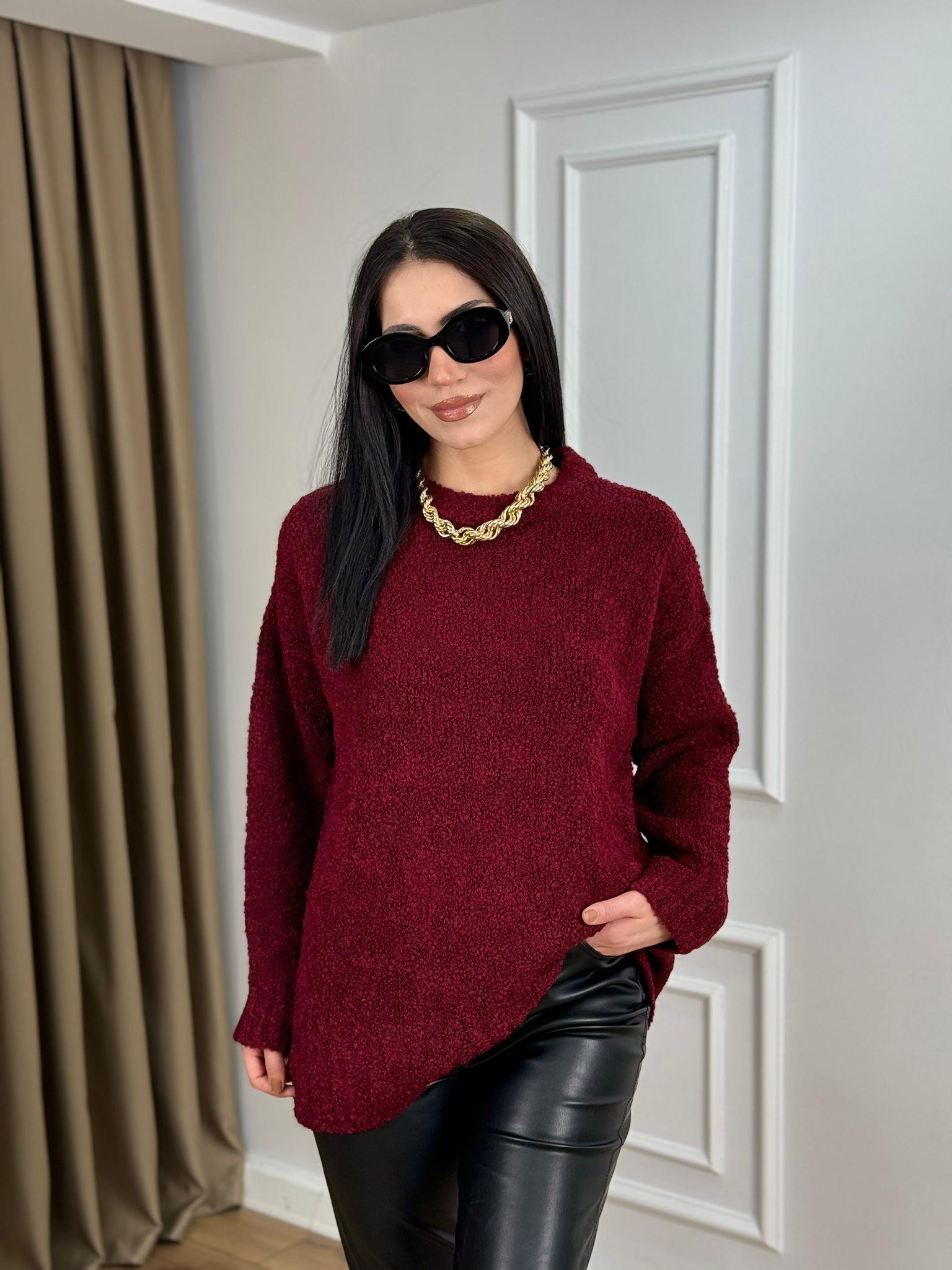 Bordo Bisiklet Yaka Teddy Kazak 4531