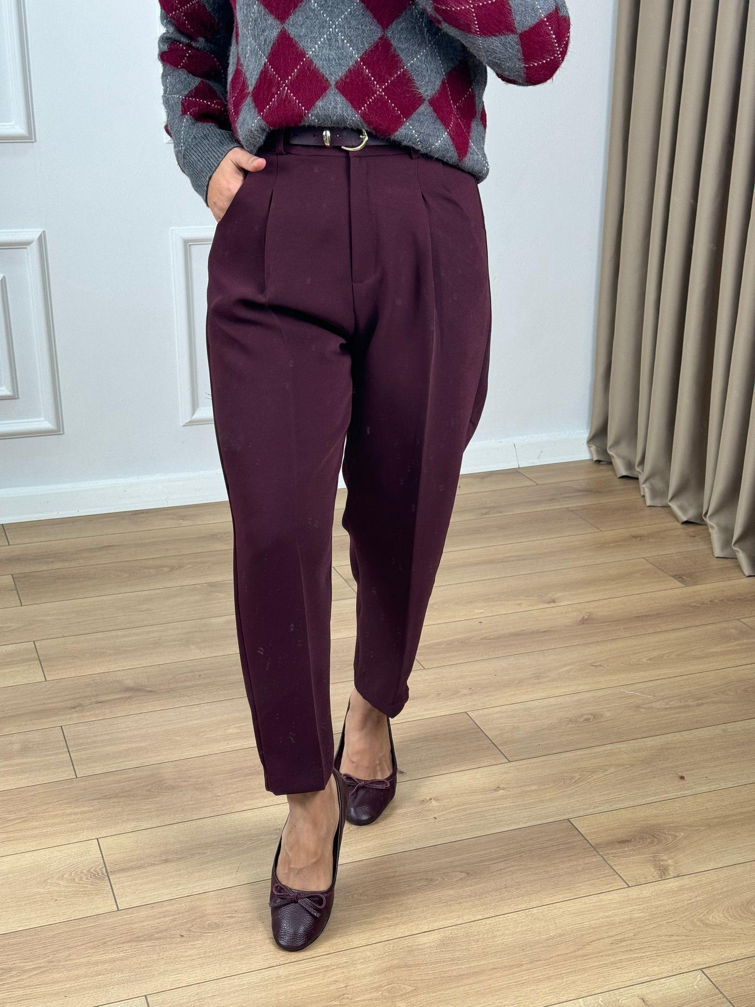 Bordo Kemerli Arkası Kapaklı Cep Pantolon 51081