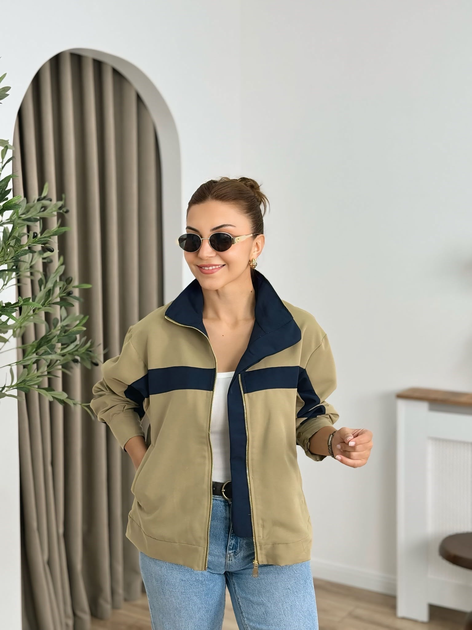 Haki Fermuarlı Astarlı Trenchcoat 3436