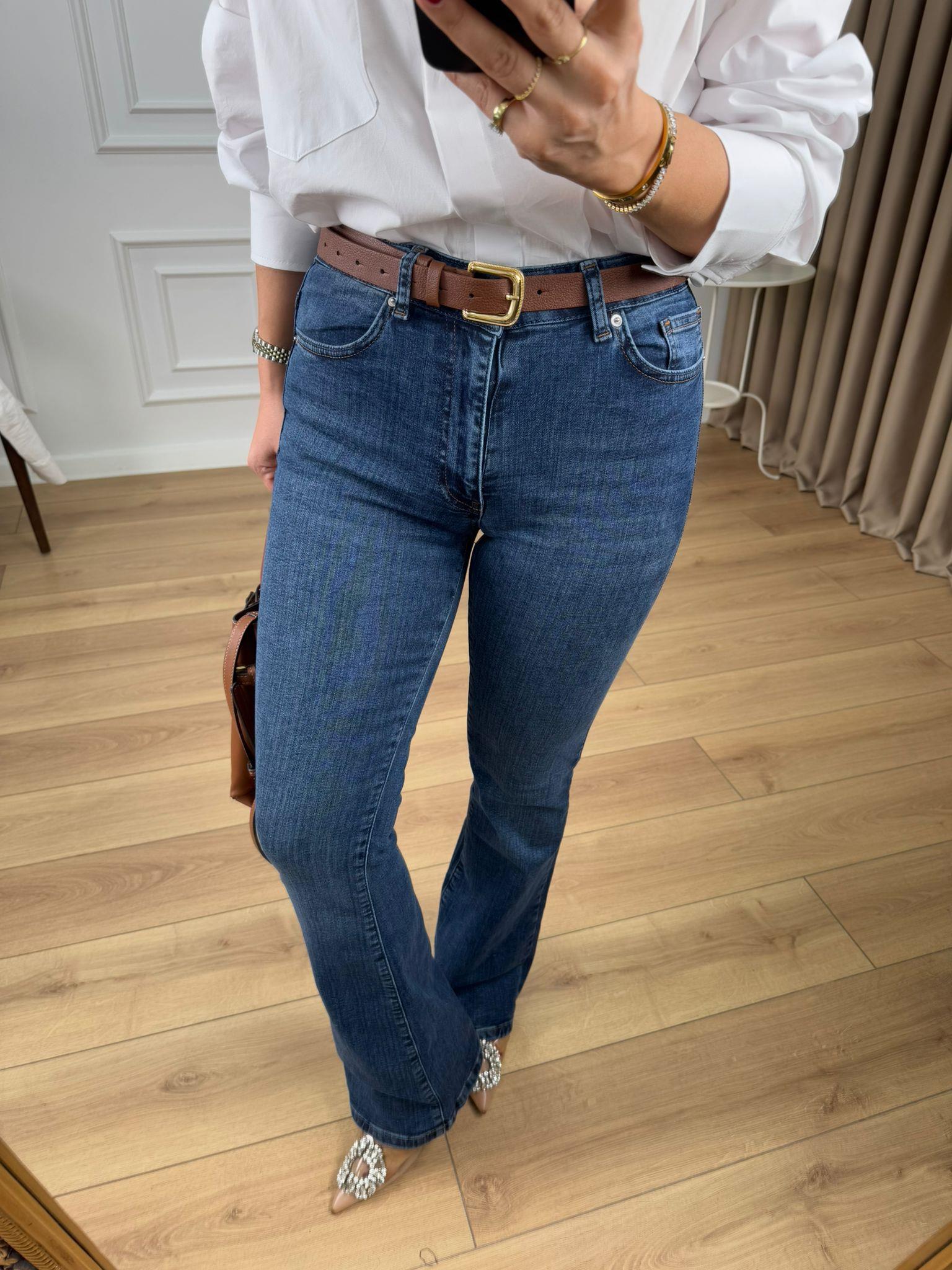 Koyu Mavi Yüksek Bel Likralı İspanyol Paça Jean 867