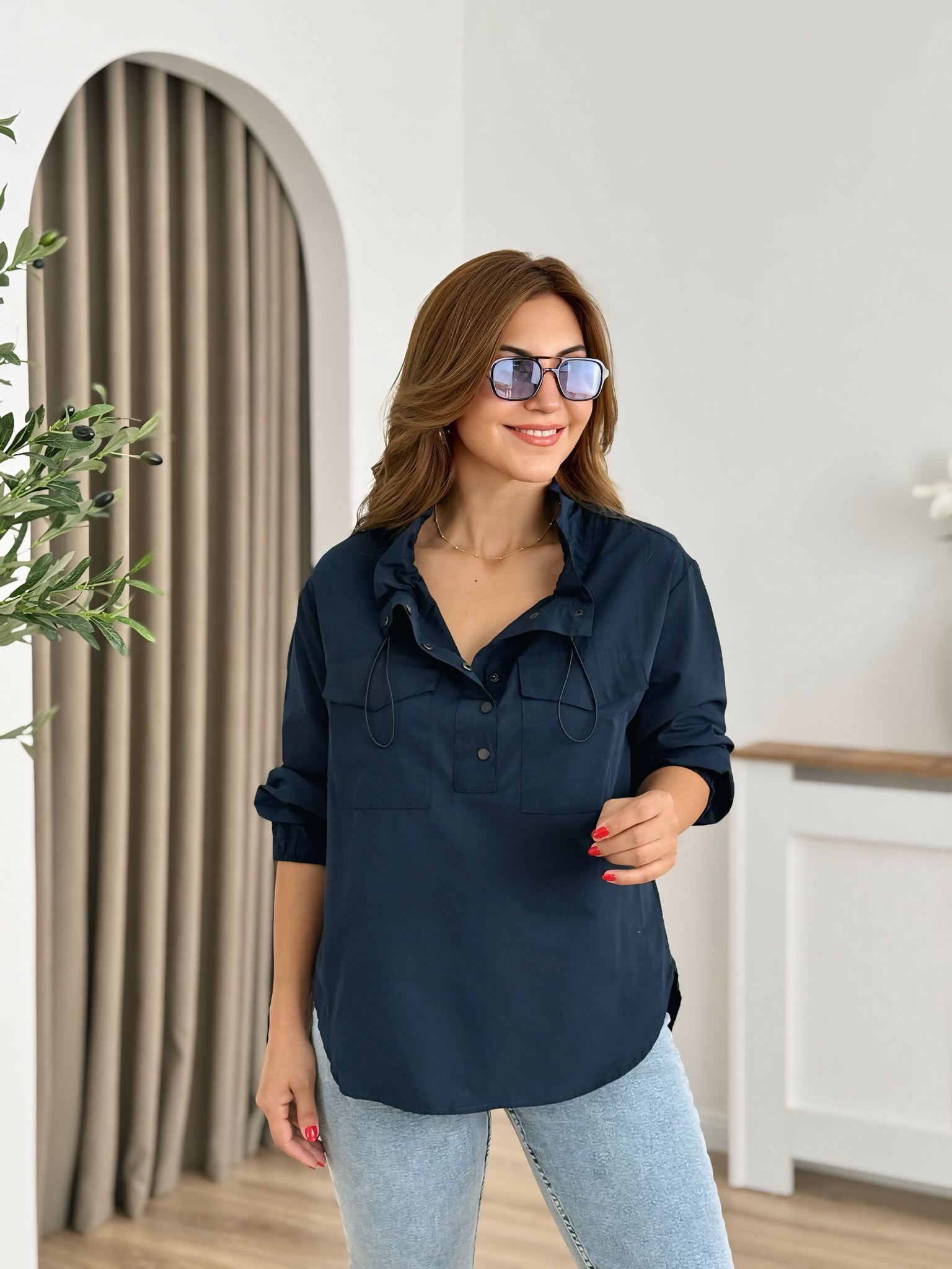 Lacivert Dik Yaka Çıtçıtlı Gömlek 6320
