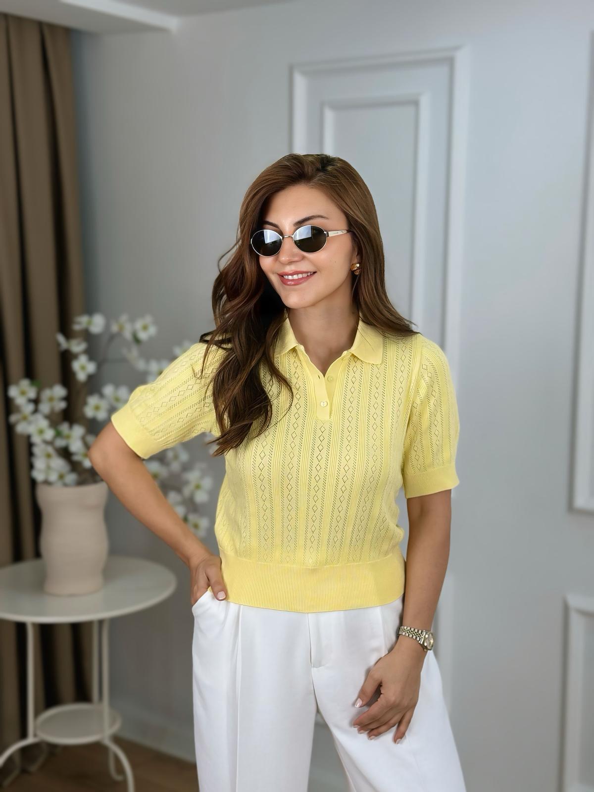 Sarı Polo Yaka Ajurlu Kısa Kol Triko 311